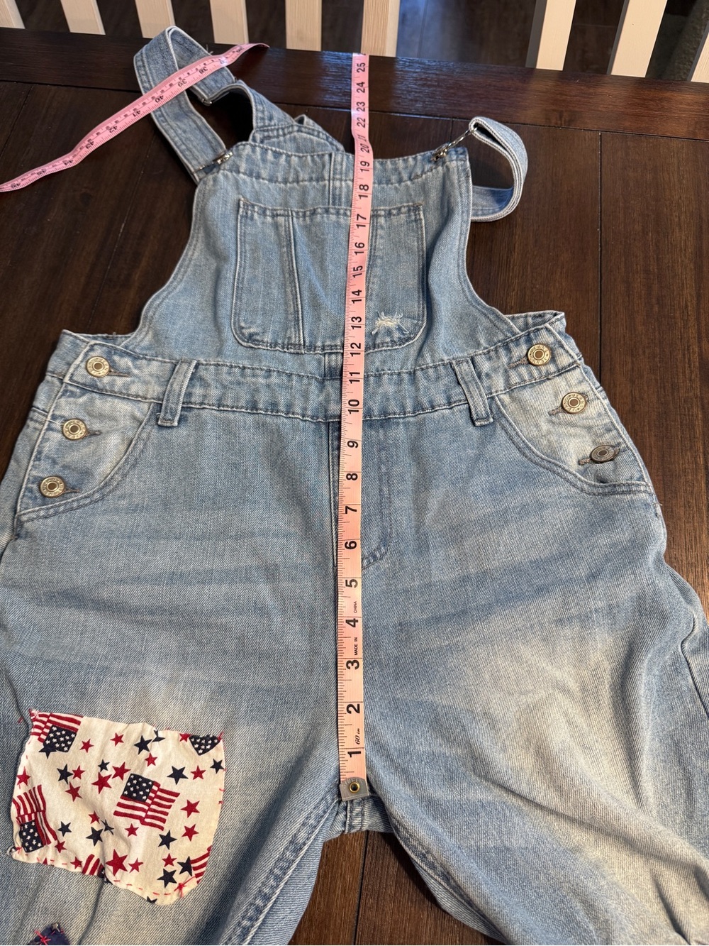 Upcycled Patriotic Patchwork Denim Overalls Small USA Flag Distressed Festival - Picture 10 of 10